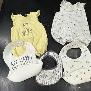 2 romper, 3 bib Rae Dunn baby bundle